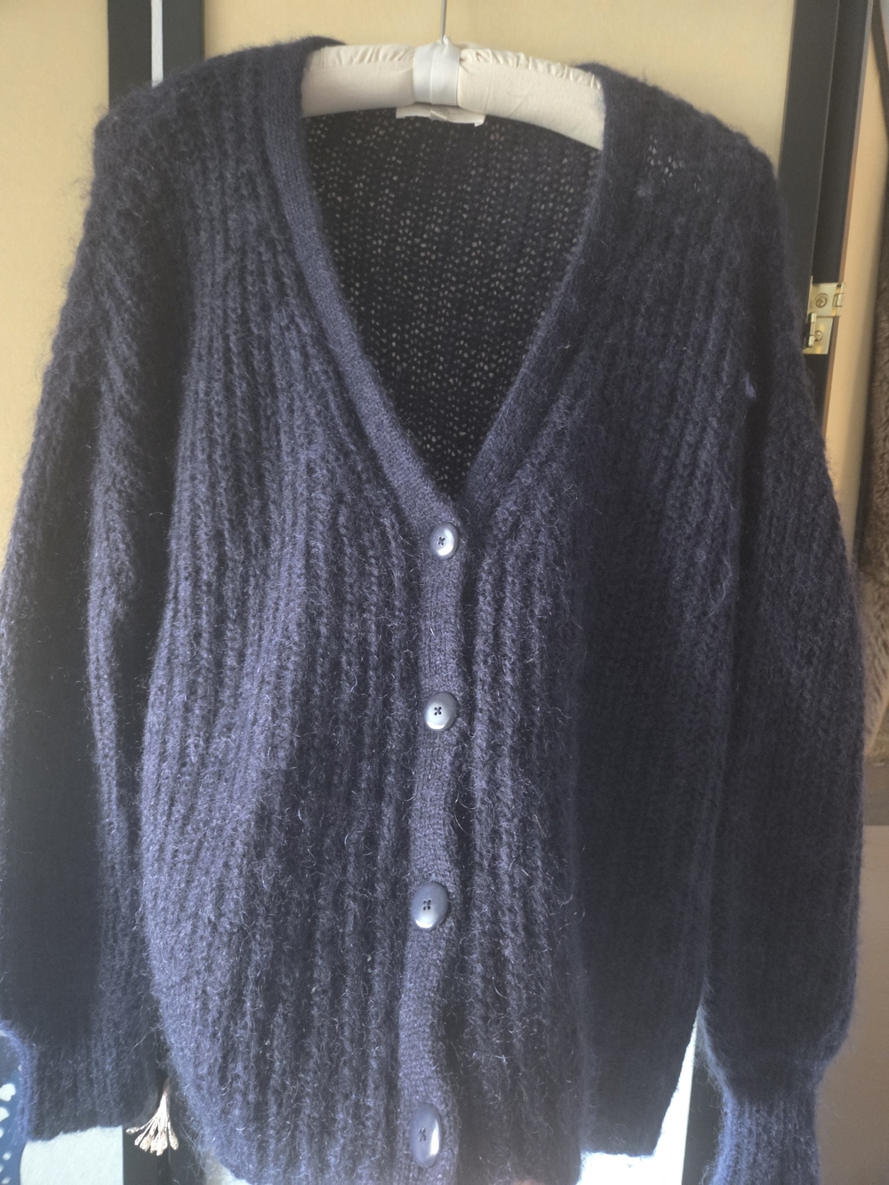 Sezane Navy Basile V-Neck Button Cardigan